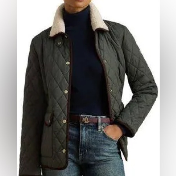 Lauren Ralph Lauren Jackets & Blazers - Lauren Ralph Lauren Faux-Shearling-Trim Quilted Jacket Litchfield Loden Green XS